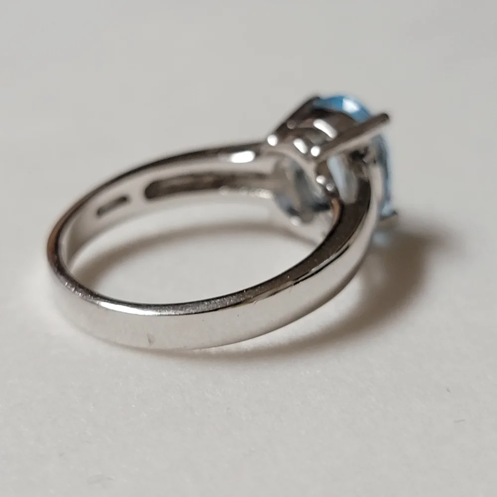 Sterling Silver Blue Topaz Solitaire Ring Signed ATI 925 China